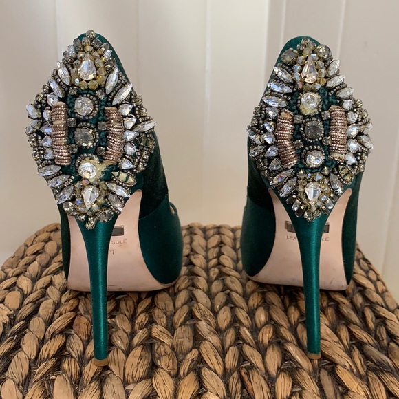 green jeweled heels